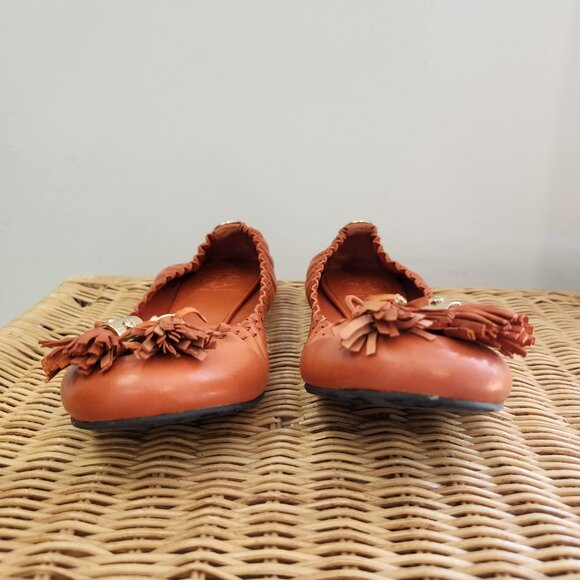Tory Burch Reese Orange Bow Tassel Ballet Flats - Picture 4 of 5